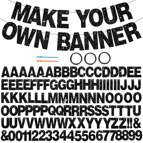 BEISHIDA 116 PCS A-Z Glitter Black DIY Letter Banner Kit Make Your Own Banner，Including 111 Letters and Numbers 3 Rope and...
