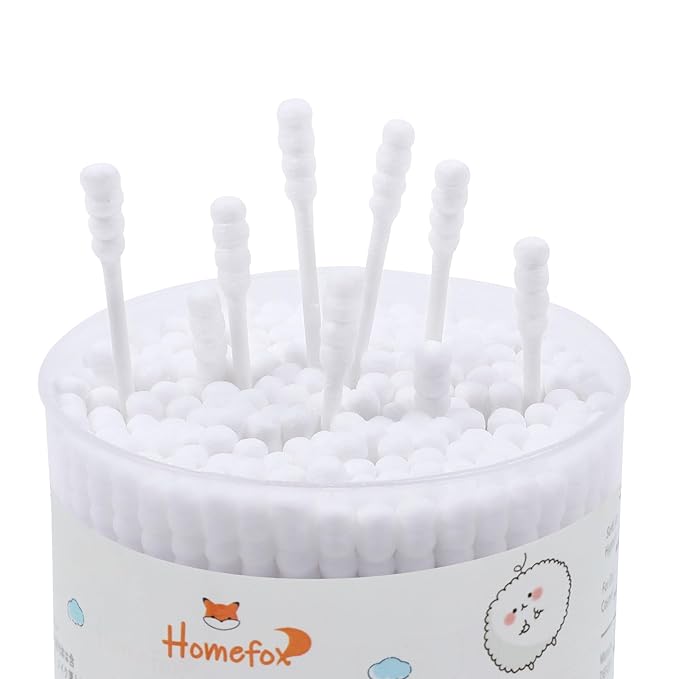 Cotton Swabs Spiral - 600 Count Organic Cotton Buds Double Side Tightly Wrapped Cotton Tips Paper Stick Soft Gentle Lint-Free Cruelty-Free, Round & Spiral (White)