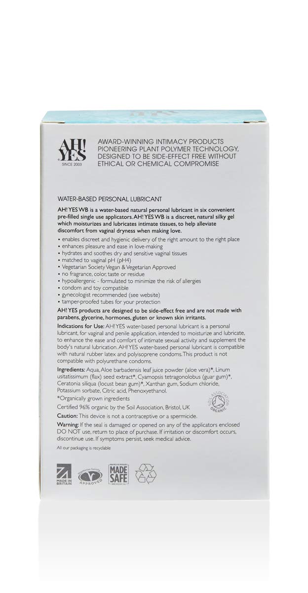 AH! YES WB- Organic Water Based Personal Lubricant with Aloe Vera, pH Matched, x6 Apps 0.17fl oz