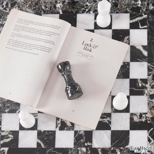 Earthen Crafts Marble Chess Set Black & White 15" Inch with Storage Box for Tournament Beginners and Professional Players, Ideal Board Game Set with Chess Pieces for All Ages