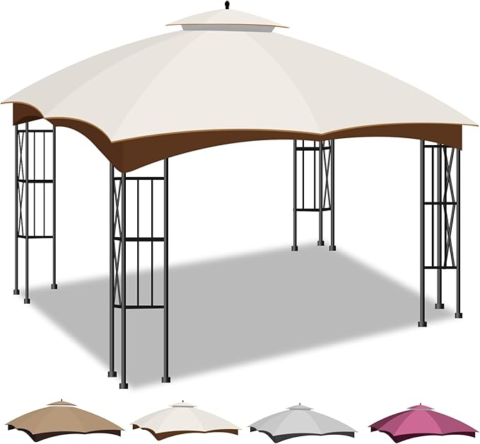 10x12 Canopy Replacement Top, Double Tiered Gazebo Cover with Air Vent Heavy Duty, Waterproof Gazebo Roof with Upgraded 30...