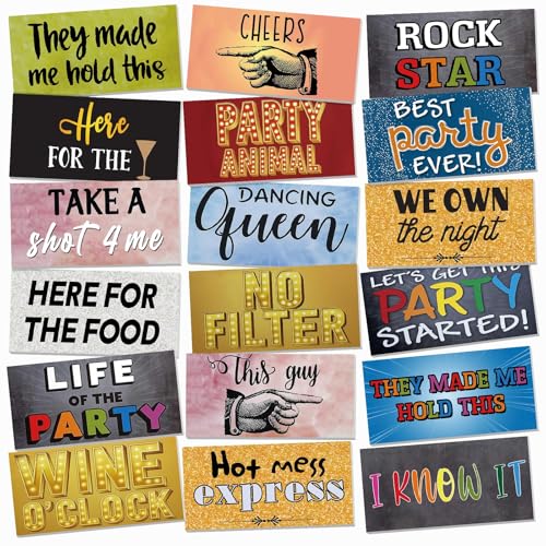 Beeveer 24 Designs Photo Booth Props for All Occasions Photo Booth Sign Decorations for Various Party Double Sided 11.02x...