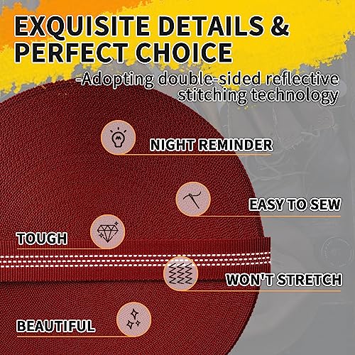 WEBSUKA Double-Sided Reflection Polyester Webbing Strap 5+Colors 1"– 25Yards Heavy Duty Webbing Roll, Flat Webbing for Nig...