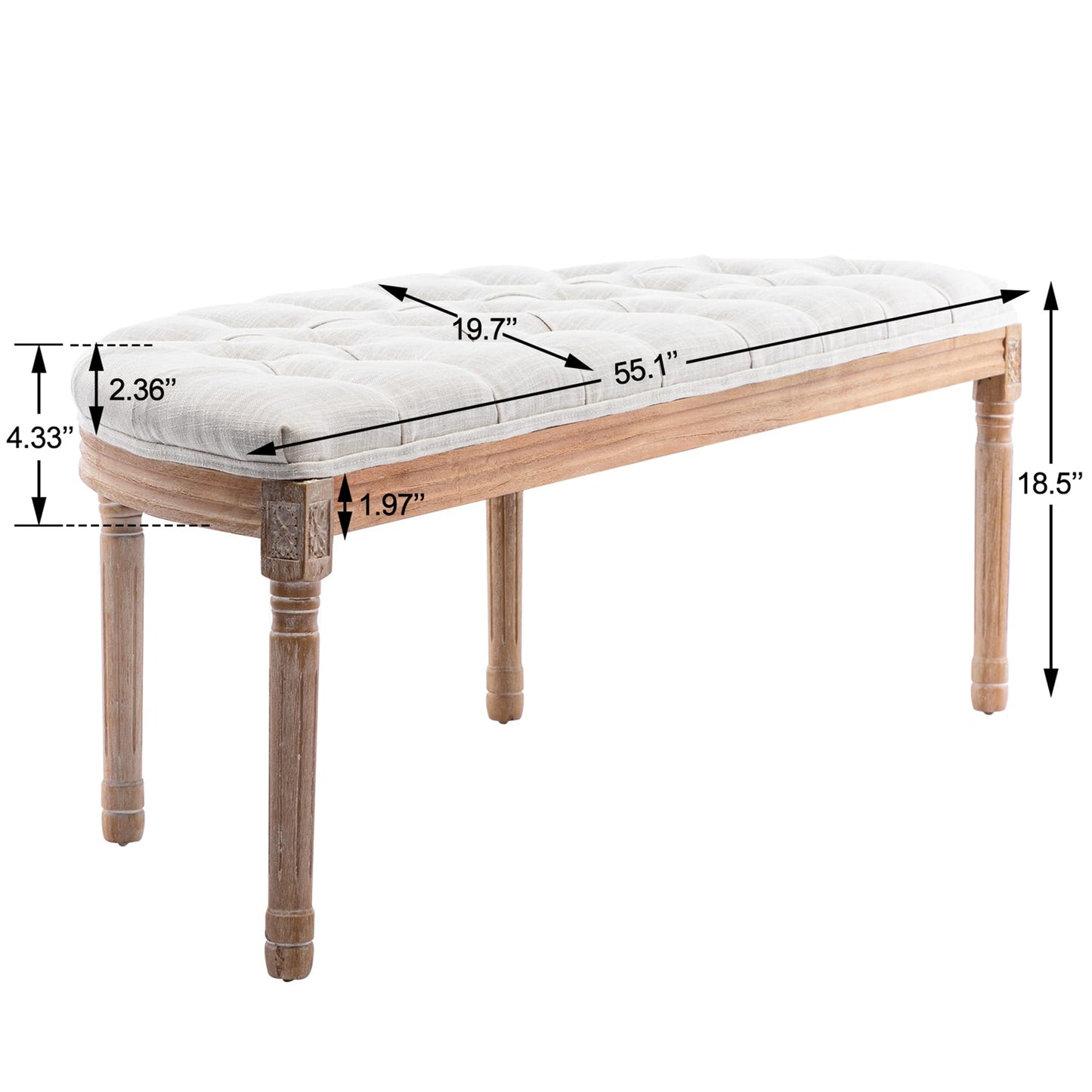DM Furniture 55" Halfmoon Entryway Bench Tufted Semi Circle Ottoman Bench Seat French Style Upholstered Bed End Bench for Foyer Mudroom Bedroom, Beige