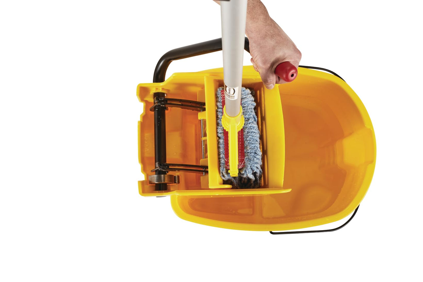 Rubbermaid Commercial Products WaveBrake 35 Qt. Side-Press Mop Bucket and Wringer Combo on Wheels Yellow for Professional/Industrial/Business Heavy-Duty Floor Cleaning/Mopping