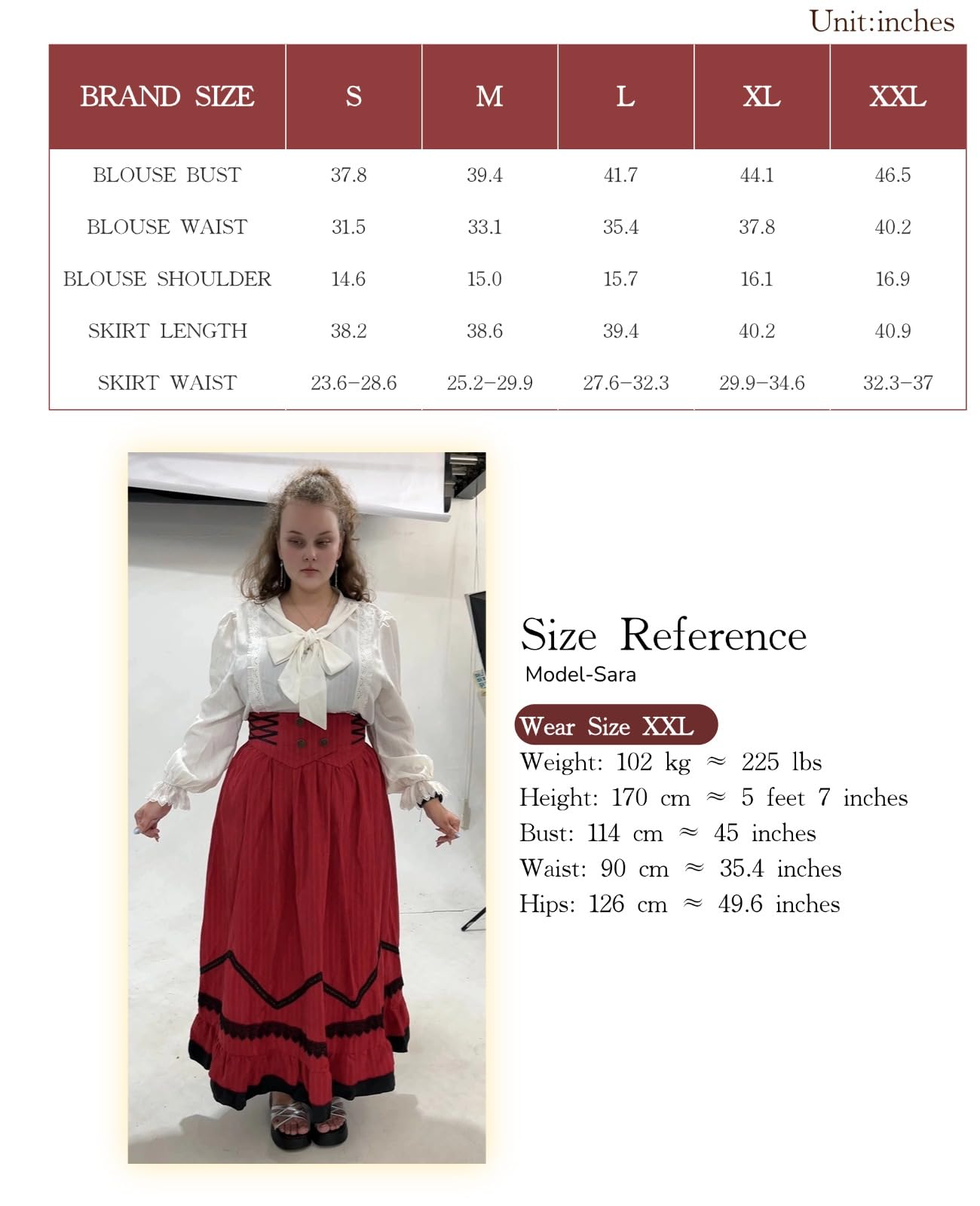 NSPSTT Victorian Dress for Women Renaissance Costume Medieval Outfit Maxi Skirts Blouse 2 pcs Set