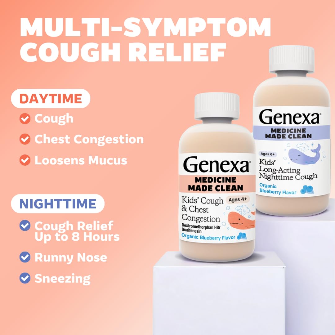 Genexa Kids' Clean Cough, Pain & Fever Acetaminophen Value 3-Pack, Dye Free, 0% Artificial Additives, Cough Care for Children, Fever & Pain Reliever, 12 fl oz (3 Bottles)