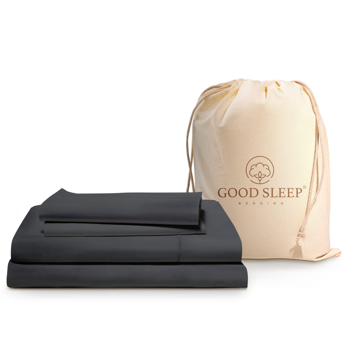 Good Sleep Bedding 100% Egyptian Cotton Queen Sheets - 1000 TC Bedsheets Queen Size Bed, 4 Pc, Queen Bed Sheet Set, Luxury Sateen Weave, 16" Deep Pocket Queen Sheet Set - Dark Grey Sheets Queen Size