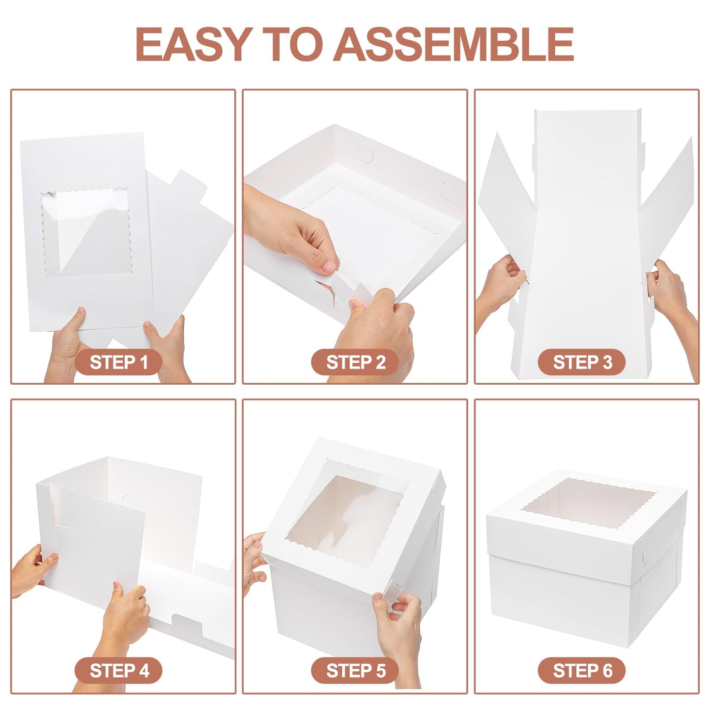 Mefleet 14x14x6 Inch Cake Boxes 10pcs Bakery Boxes for Tier Cakes with Window 14 Inch White Large Tall Cardboard Bakery Take Out Carrier Containers with Lids for Wedding, Birthday, Party