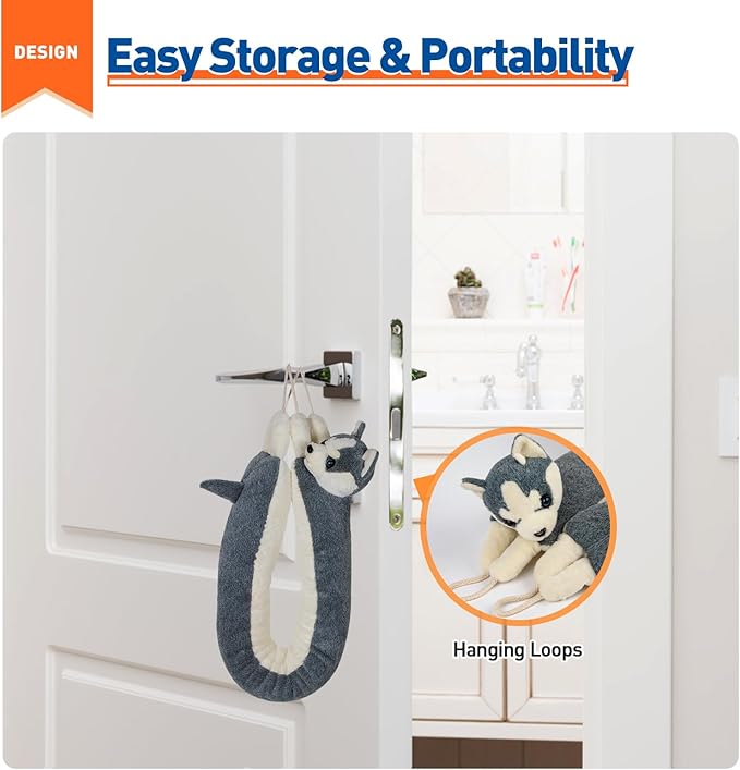MAGZO Under Door Draft Stopper 36 Inch, Weighted Animal Noise Blocker for Door, Huskey Dog Draft Guard with Hook Loops