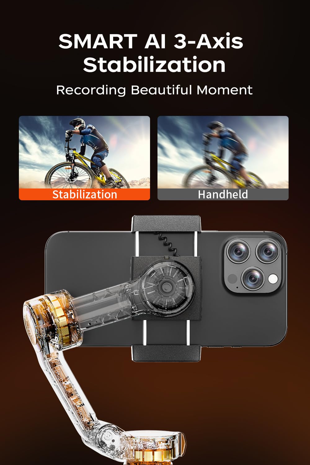 Funsnap Cm8 Gimbal Stabilizer For Iphone Android, 3-Axis Phone Gimbal With Remote Control Portable Foldable, Phone Stabilizer Fo