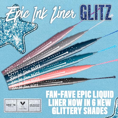 NYX PROFESSIONAL MAKEUP Epic Ink Glitz Liner, Waterproof Metallic Liquid Eyeliner with Vegan Formula - Denim Dazzle (Shimm...