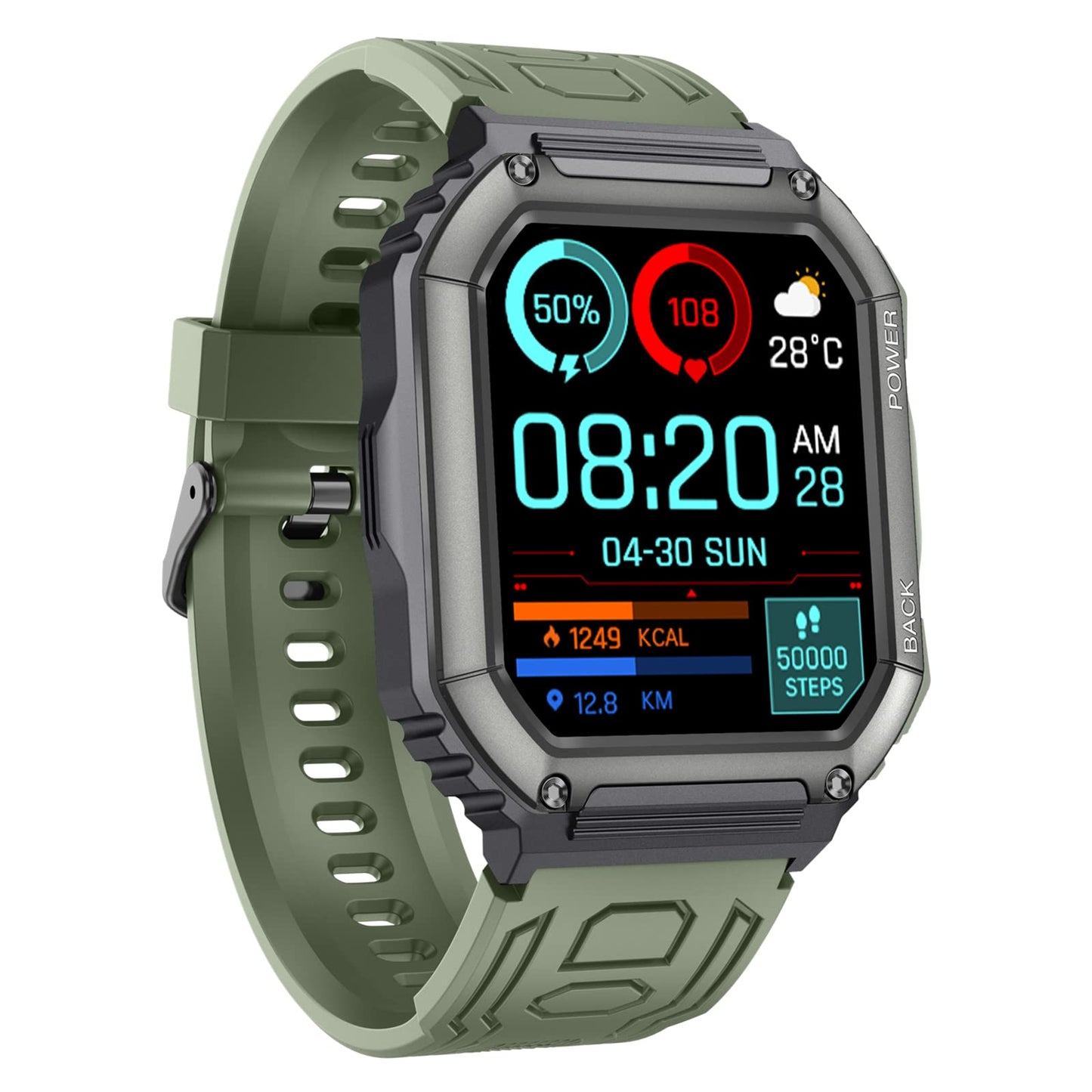 Kr06 Sports Smart Watch 1.8 Inch Bluetooth Call Music Play Voice Assistant Health Monitor Multi Sports Modes Fitness Tracker (Gr