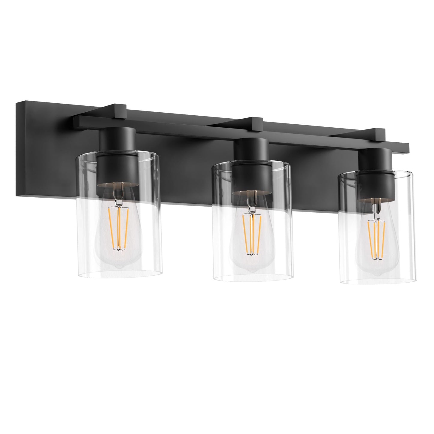 Espird Bathroom Vanity Light,3 Light Matte Black Light Fixture with Thickened Clear Glass Shade, 21 inch Modern Wall Sconce, Bathrooms Vanity Light Over Mirror for Bathroom