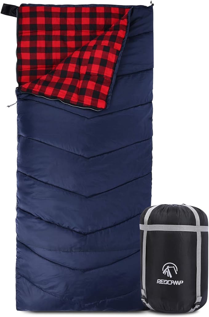 REDCAMP Cotton Flannel Sleeping Bag for Camping Backpacking, Adults Cold Weather Envelope Sleeping Bags with 2/3/4/6lbs Fi...