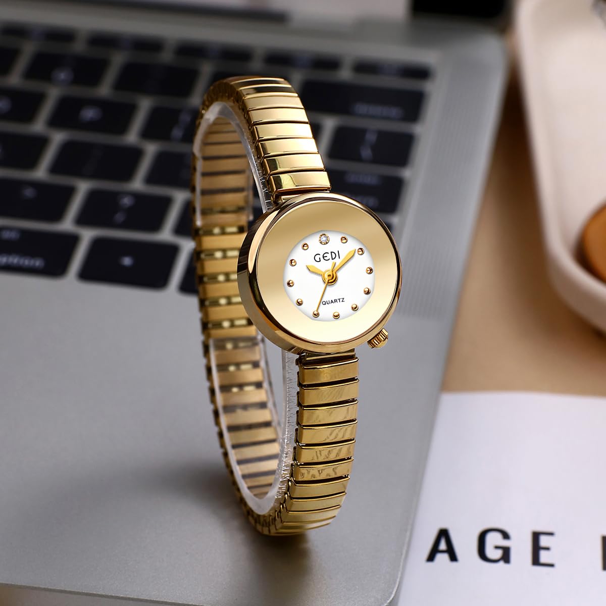 Gosasa Dainty Women's Quartz Watch Easy Reader Vintage Bracelet Watch with Stainless Steel Expansion Band Stylish Gold & Silver Ladies Wristwatch - Comfortable Fit The Wrists of 5.9in - 6.3in