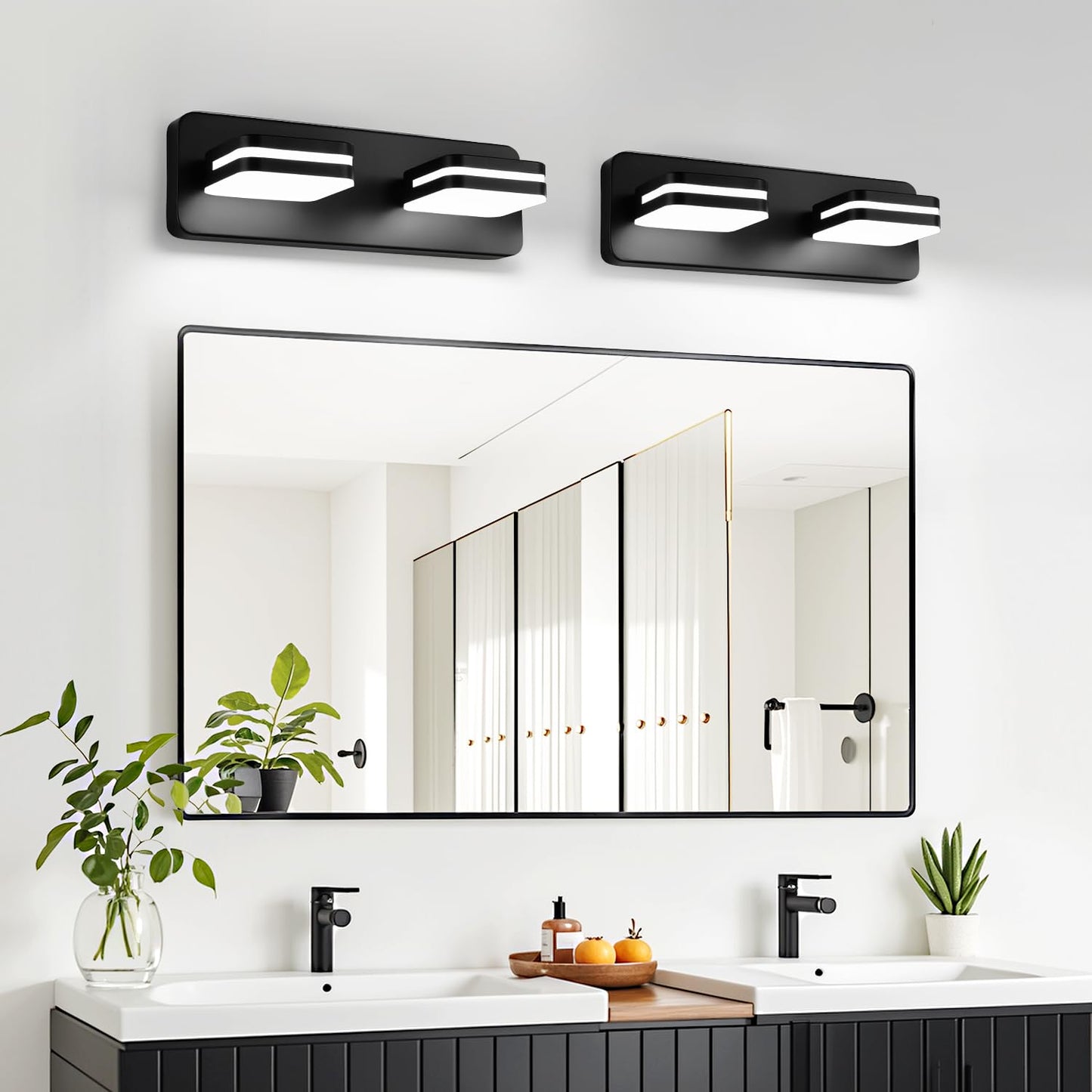 360° Rotate LED Dimmable Bathroom Vanity Light Fixtures, 1000LM Acrylic Matte Black Vanity Lights for Bathroom, Modern Wall Lighting Fixtures Over Mirror Kitchen Living (Natural White Light 5000K)