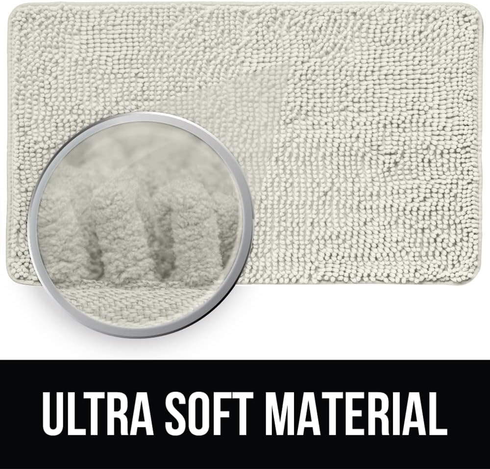 KANGAROO Bathroom Rugs, Chenille Soft Absorbent Bath Rug, Shaggy Shower Mat, Quick Dry Machine Wash Bathmat, Plush Carpet Mats for Tub, Bathtub and Room Home Decor Accessories, 36x24, Cream