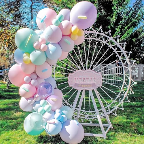 HILAVO Pastel Balloons 12 Inch Macaron Pink Blue Green Purple Yellow Pastel Rainbow Latex Balloon with Colorful Confetti P...
