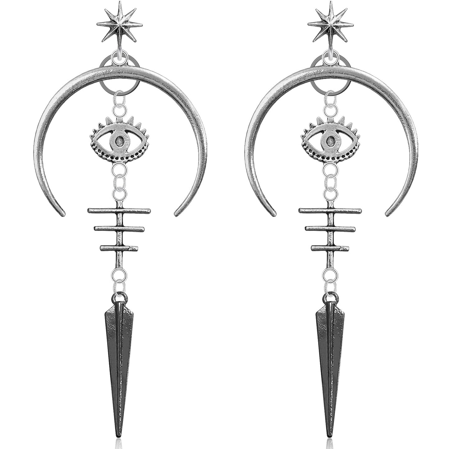 Hanavigar Gothic Viking Vintage Sliver Crescent Moon Evil Eyes Star Fishbone Lightweight Dangle Drop Earrings Punk Tribal Stud Earrings For Women Jewelry Gift (Stud Earrings)