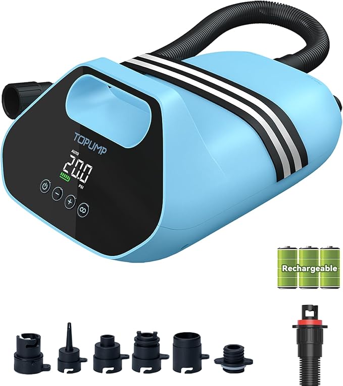 TOPUMP 20PSI Electric Paddle Board Pump TPS300 - High Pressure Rechargeable SUP Pump, Dual Stage Inflation & Deflation, Au...