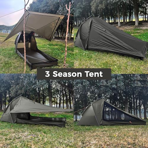 Onewind Ultralight One Person Tent, Waterproof Backpacking Tent and Ultralight Camping Sleeping Bag with Footbox