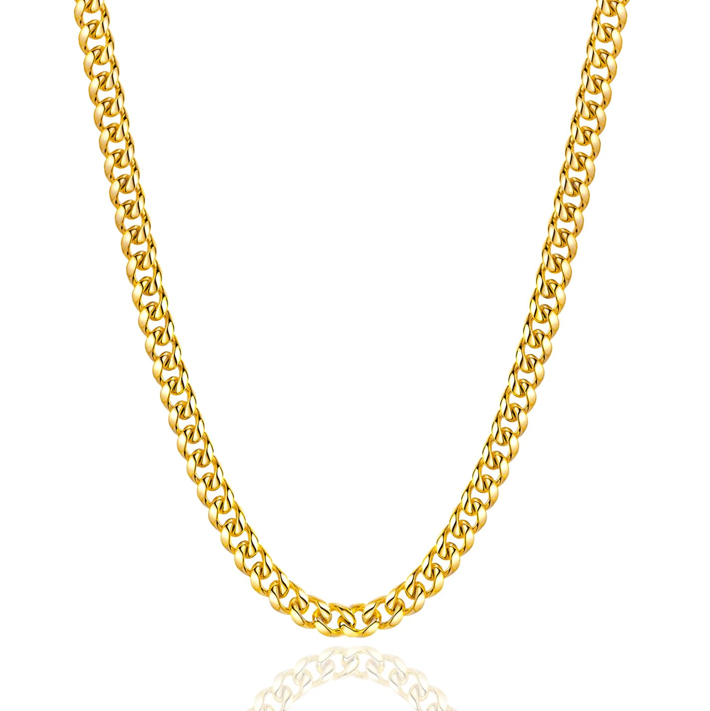 Gold Chain for Men, Mens 6mm Gold Plated Stainless Steel Cuban Link Chain Necklace (6MM-Gold, 24 Inches)