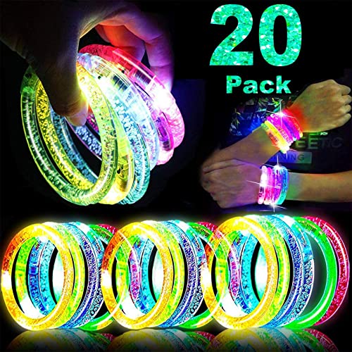20 Pack LED Glow Bracelets Party Favors for Kids Glow in The Dark Party Supplies, LED Bracelet Light Up Toys Neon Valentin...