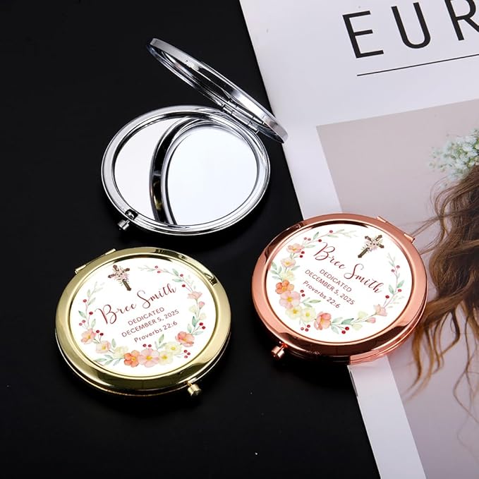 Eunigem Personalized Compact Flower Mirror for Women-Makeup Small Purse Mirror Custom Gift for Girls Women Christians (Flower Color-2)