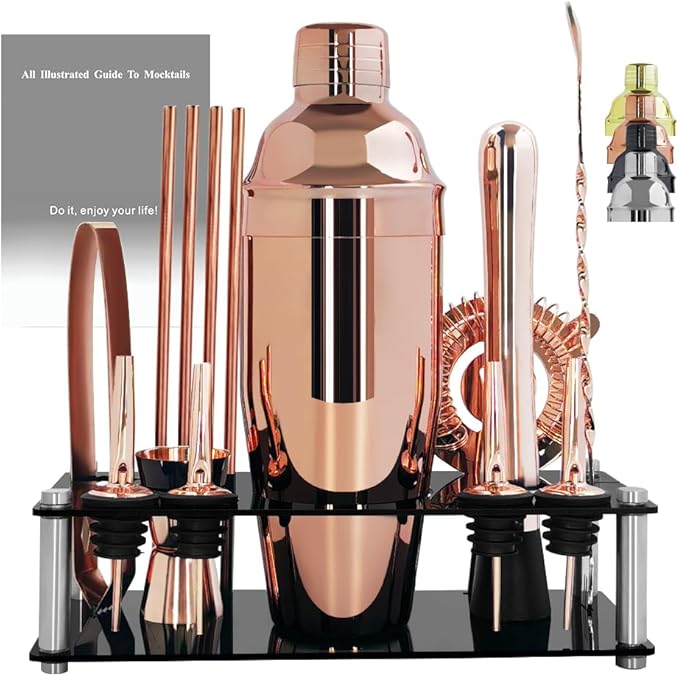 14-Piece Cocktail Shaker Set Bartender Kit with Black Stand, Bar Tool Set for Drink Mixing Bartending Kit Bar Sets Accesso...