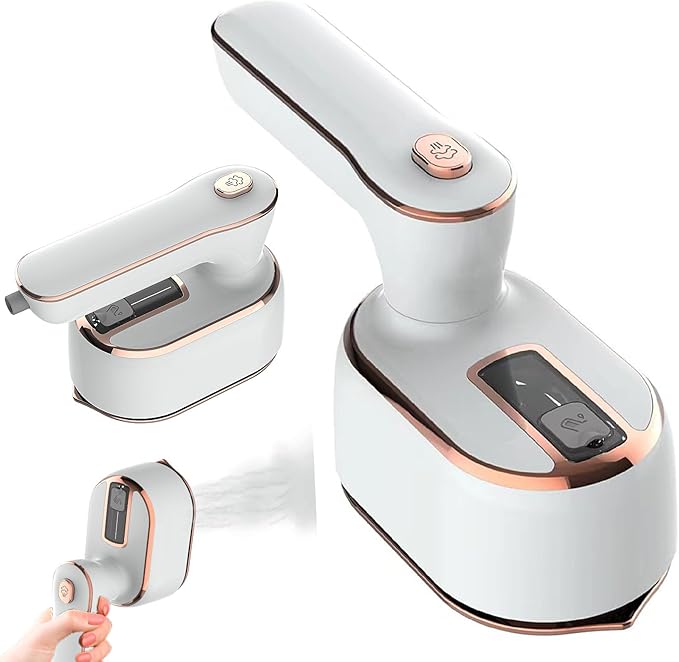Portable Steam Iron，970W Dry Wet Dual Ironing Steam Hanging Ironing Machine，20S Rapid Preheating Large Water Tank Iron with Ergonomic Handle, Suitable for Home, Travel, Dormitory & Office (White)
