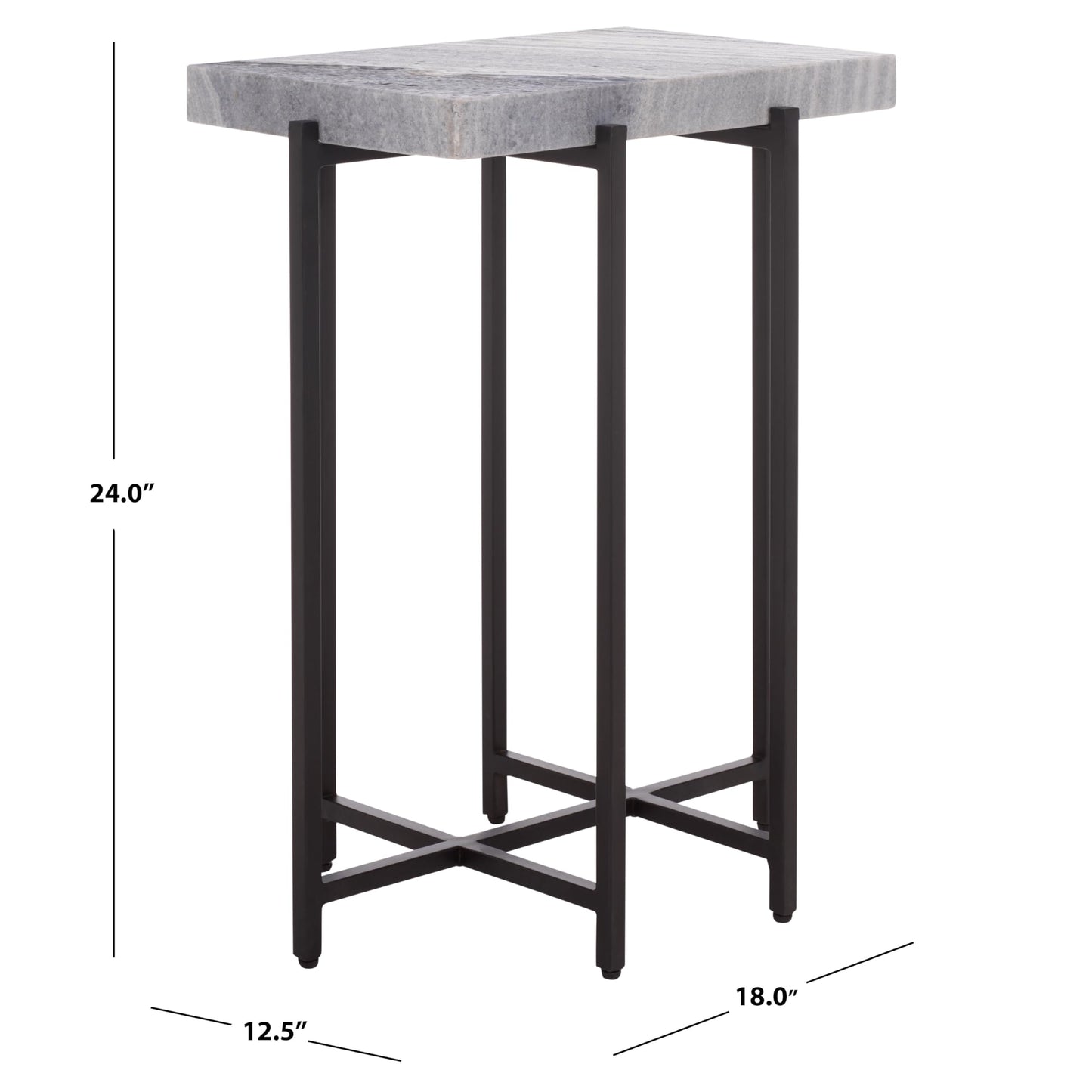 SAFAVIEH Home Collection - Aloha Side Table with Grey Marble Top & Black Iron Base, Modern Accent Table, Fully Assembled (ACC3748A)