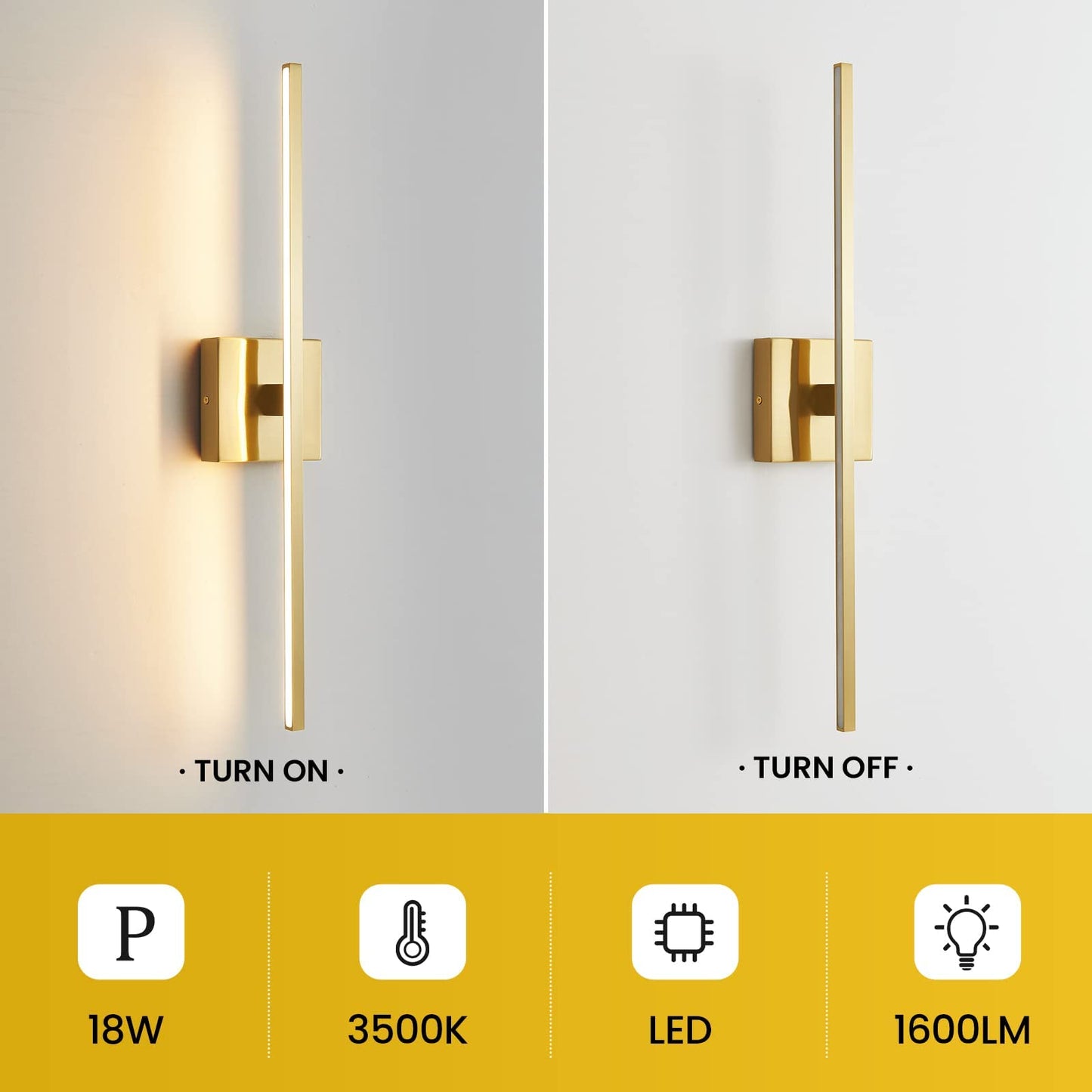 CCYCOL Gold Bathroom Light Fixtures Over Mirror 24 inch 18W LED Vanity Lights for Bathroom Modern Bath Sconces Wall Lighting 3500K Warm Light for Paintings