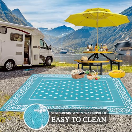 Pauwer Waterproof Outdoor Rug 6x9, Reversible Plastic Straw Patio Camping Rug, Indoor Outdoor RV Mat Carpet for Deck, Camp...