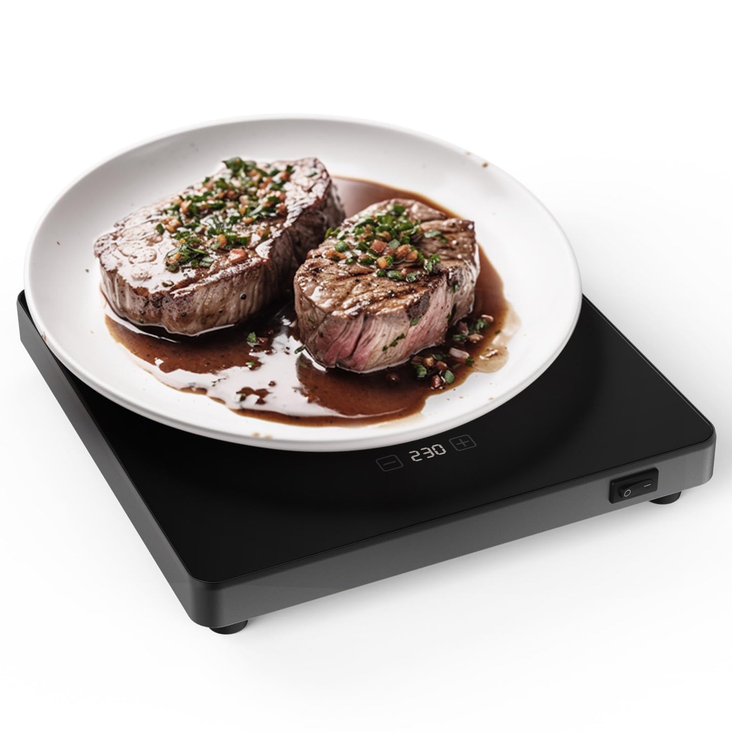 ROPPLIFE Food Warmer Plate, 8.3"x8.3" Electric Warming Tray | 6-Temp Control & Memory Function | for Slow Eaters, Seniors, RV Camping, Sourdough Proofing & Office Use