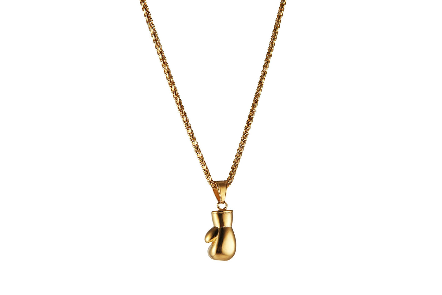 HZMAN Men Women Punk Stainless Steel Boxing Glove Chain Pendant Necklace (Gold)