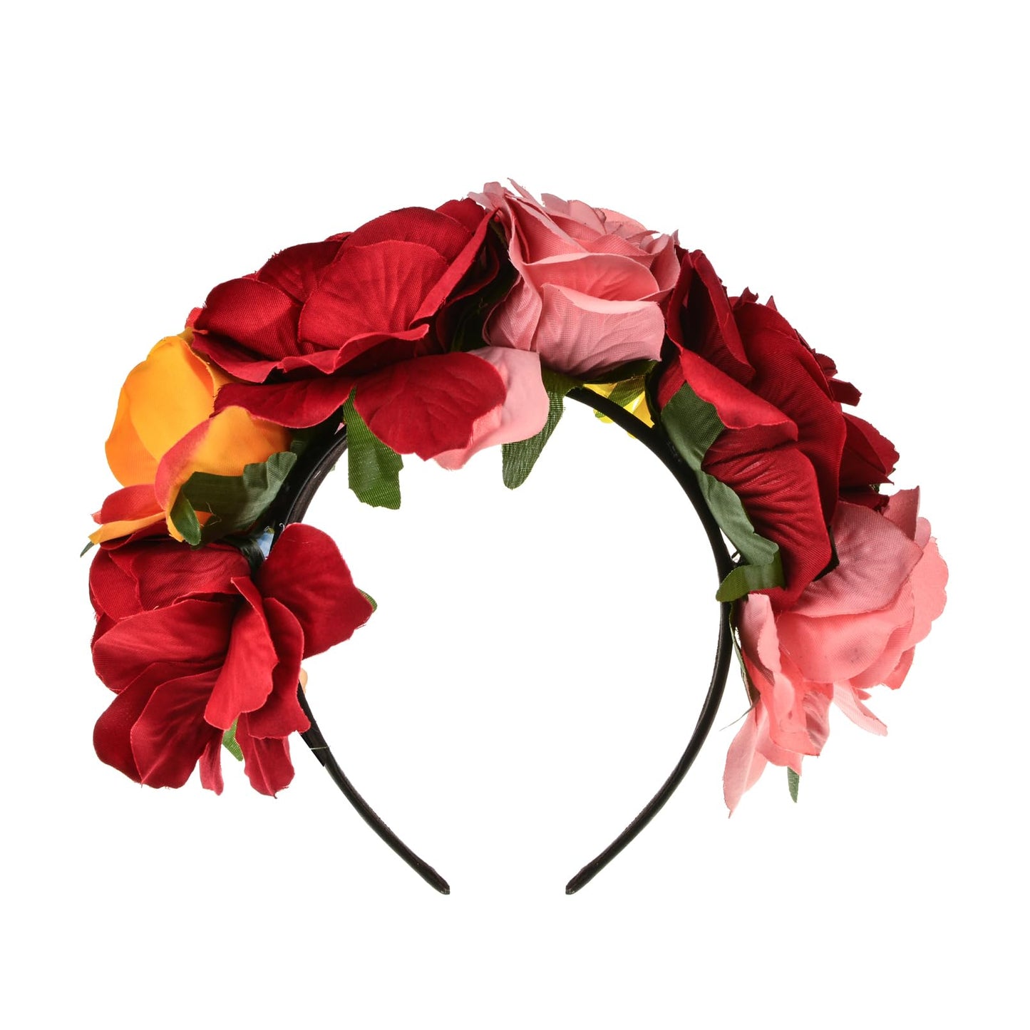 June Bloomy Mexican Flower Headband Halloween Cinco De Mayo Party Costume Day of The Dead Headpiece(SF-Red Pink Orange)