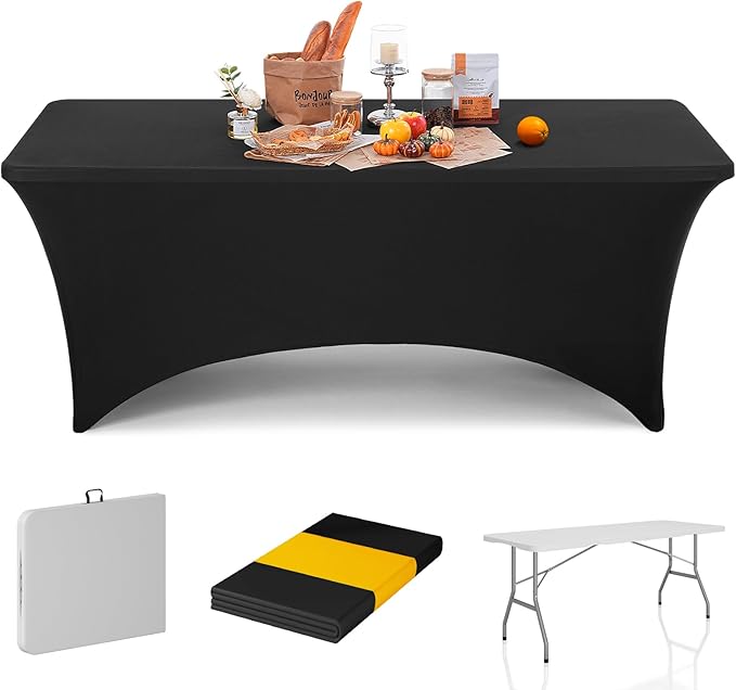 Dovov 6ft Folding Table with Black Table Cloth Indoor, Foldable Desk with HDPE Tabletop, Safety Locks, Easy to Carry and S...