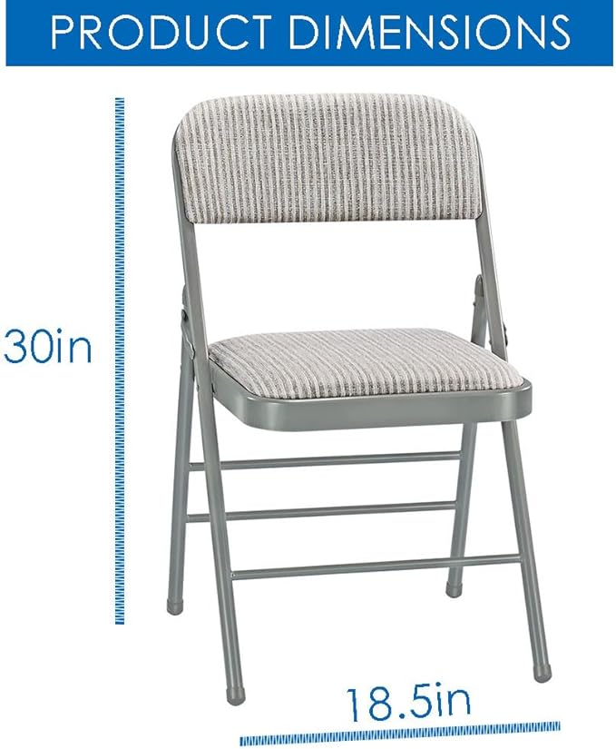 EZONE (4pcs Fabric Folding Chairs with Padded Cushion Backrest Metal Steel Foldable Chair Portable Lightweight Foam Padded Fold Chair (4, Fabric - White)