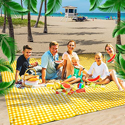 ZHUYNXIR Extra Large Picnic, Waterproof Blanket, Gingham Picnic Mat for Beach, Camping Grass Picnic Blankets. (Yellow 58x5...