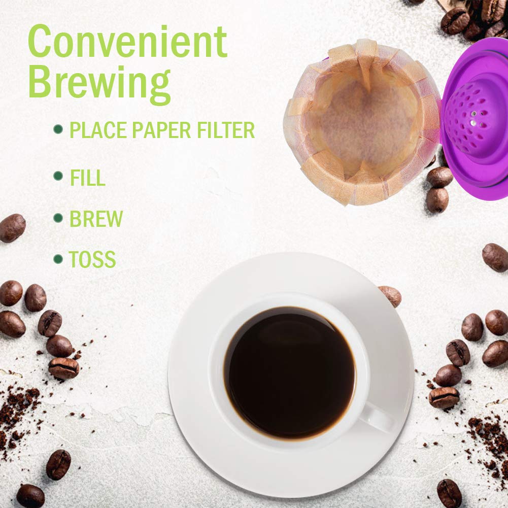 CAPMESSO Disposable Coffee Paper Filters, 100 Count Keurg Cup Coffee Filters Compatible with Keurg Brewers Reusable Single Serve 1.0 and 2.0 Coffee Maker (100 Count, Unbleached)