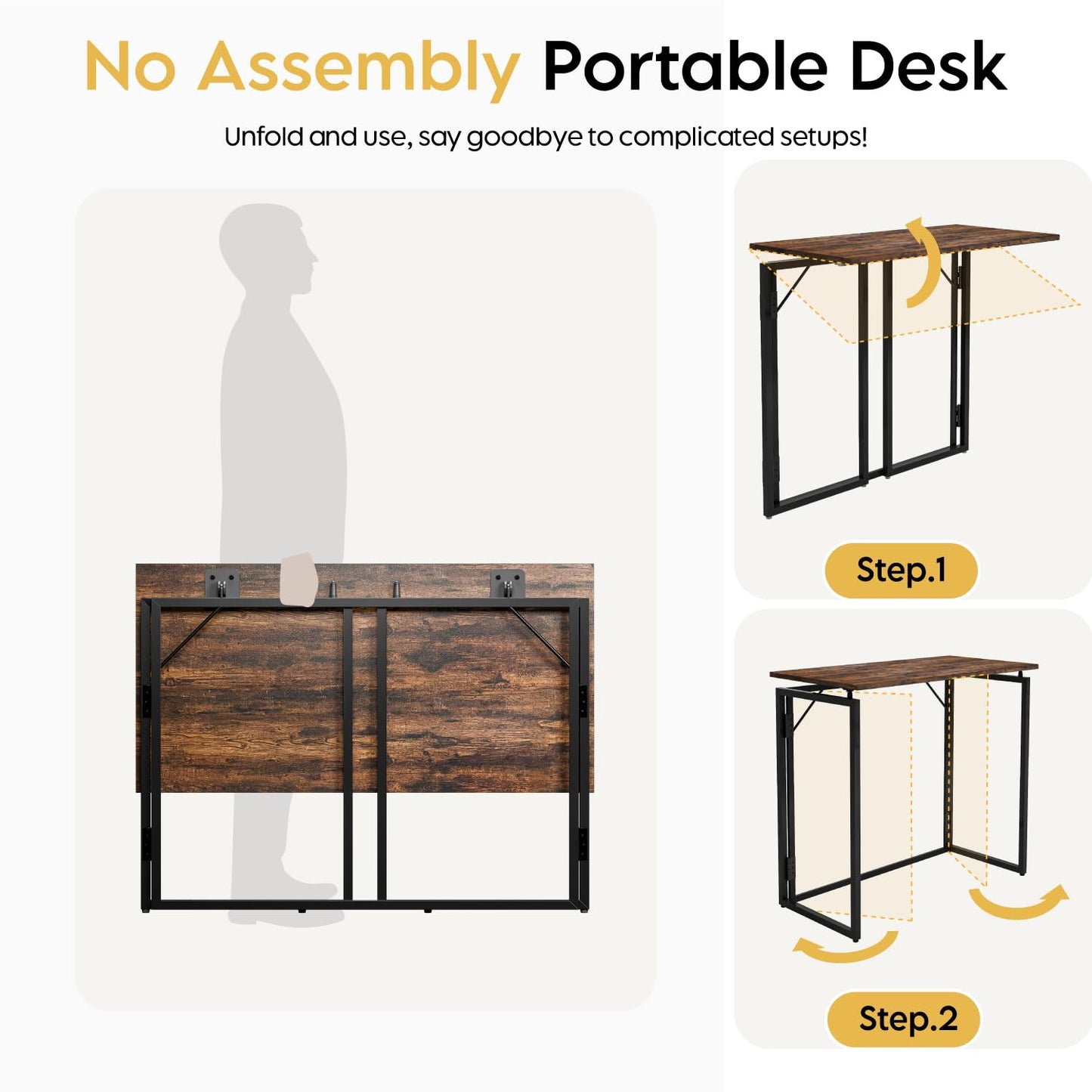 alawooder Folding Desk 30 Inch - No Assembly Small Foldable Desk for Small Space Minimalist, Space Saving Collapsible Compact Desks Portable Table for Craft, Writing, Study and Work