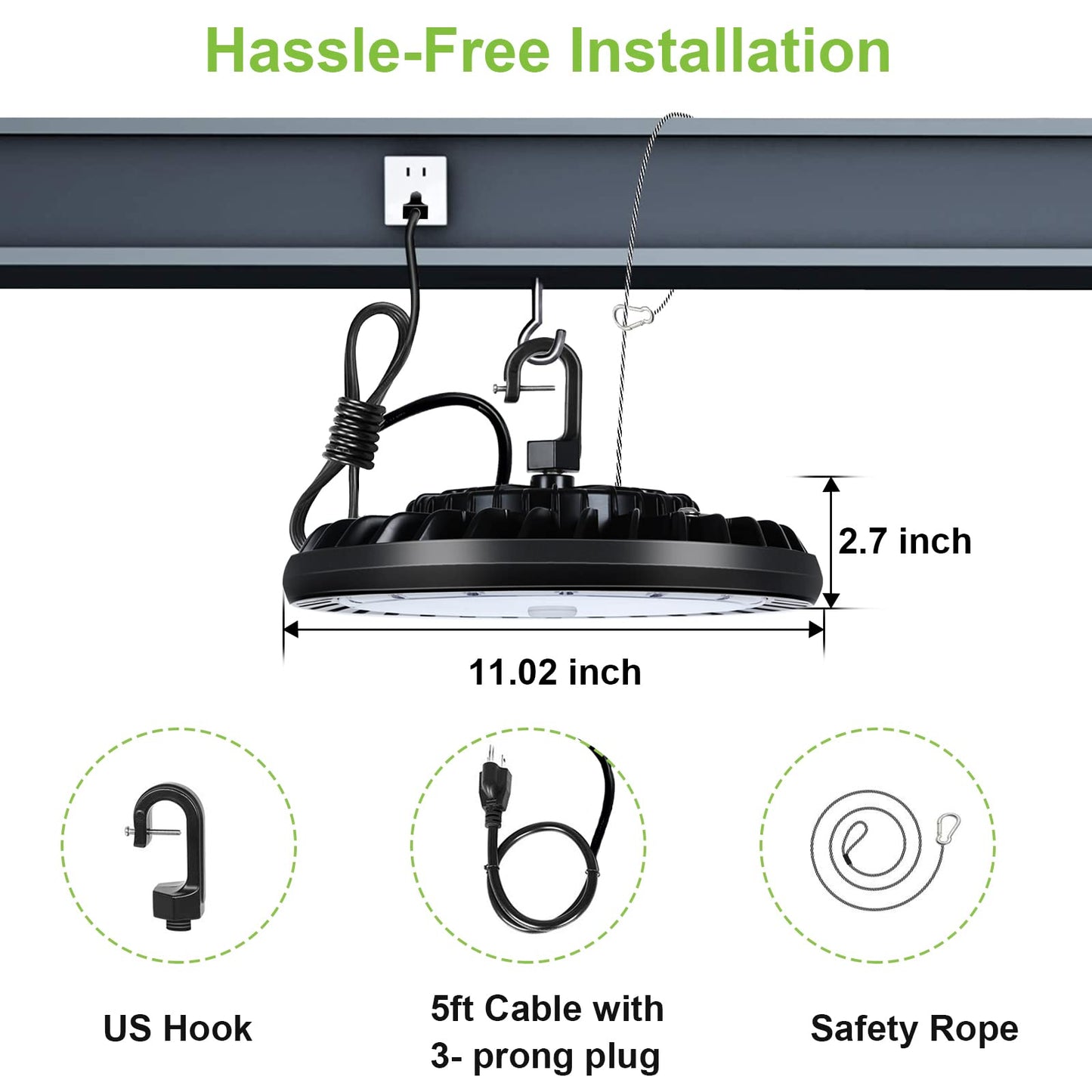 hykolity 2 Pack LED High Bay Light 200W, 5000K UFO LED High Bay Light Fixture with US Plug [600W MH/HPS Equiv.] 100-277V, 26,000lm, IP65 Commercial Warehouse Area Light for Wet Location