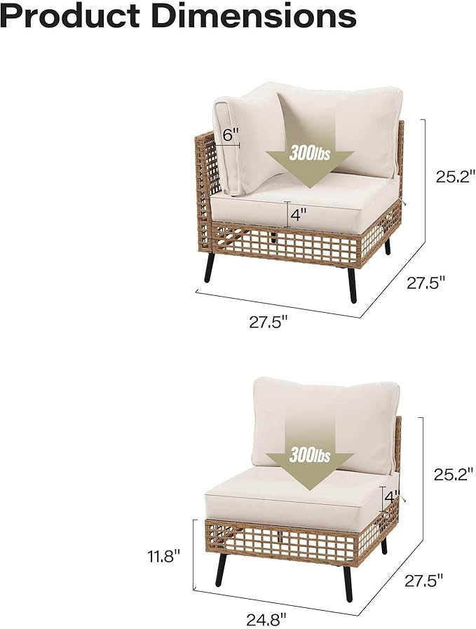 LAUSAINT HOME 2 Pieces Outdoor Sectional Sofa Set, All-Weather PE Wicker Rattan Patio Conversation Set with Thick Cushions & Coffee Table, Patio Furniture Set for Garden, Backyard, Porch (Beige)