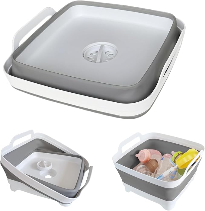 GIMWA Collapsible Wash Basin for Baby Bottles - 2.4 Gallons Portable Wash Bin for RV Camping Sink, Space-Saving Dish Tub (...