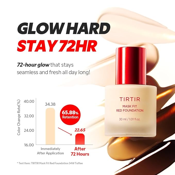 TIRTIR Mask Fit Red FoundationㅣLong Lasting Flawless Coverage, Energy Essence, Lightweight, Hydrating, Pore-Blurring, Breathable Satin Finish, Makeup, Radiant Skin, #37N Peanut, 1.01 Fl Oz