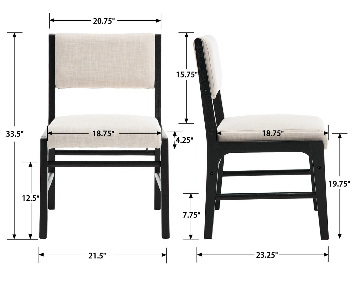 BESTANO Beige Linen Upholstered Dining Chairs Set of 4 Farmhouse Black Wooden Kitchen Dining Chairs Armless Side Chairs with Back