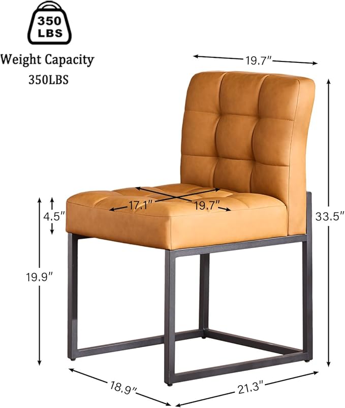 GrandNoor Brown Faux Leather Dining Chairs Set of 4, Mid-Century Modern Dining Room Chairs with Armless, Checkered Kitchen Chair with Metal Legs