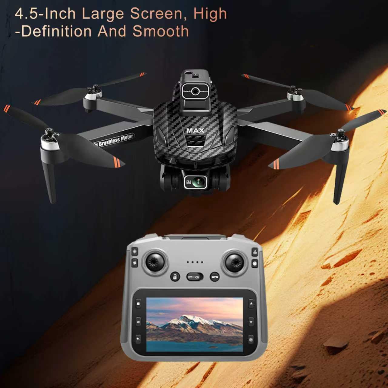 GPS Drone with 4K Dual Cameras & 4.5in Large-Screen Remote - Infrared Obstacle Avoidance, LED Night Lights, Brushless Motors, 2 Rechargeable Batteries, Wi-Fi FPV Real-Time Transmission, Hovering Altitude Hold Mode, GPS Auto Return & Follow Me Mode - Folda
