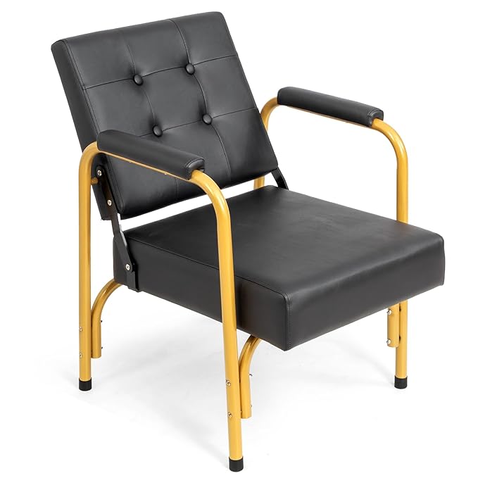 Winado Auto Recline Shampoo Chair, Portable Salon Barber Chair with Tilted Backrest, Heavy Duty Spa Beauty Equipment for Hair Stylists, Tattoo Artists, Cosmetologists, Gold